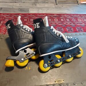 Vintage Hyde Inline Skates Mens Size 7 Black Leather Brogue Detail Yellow Wheels